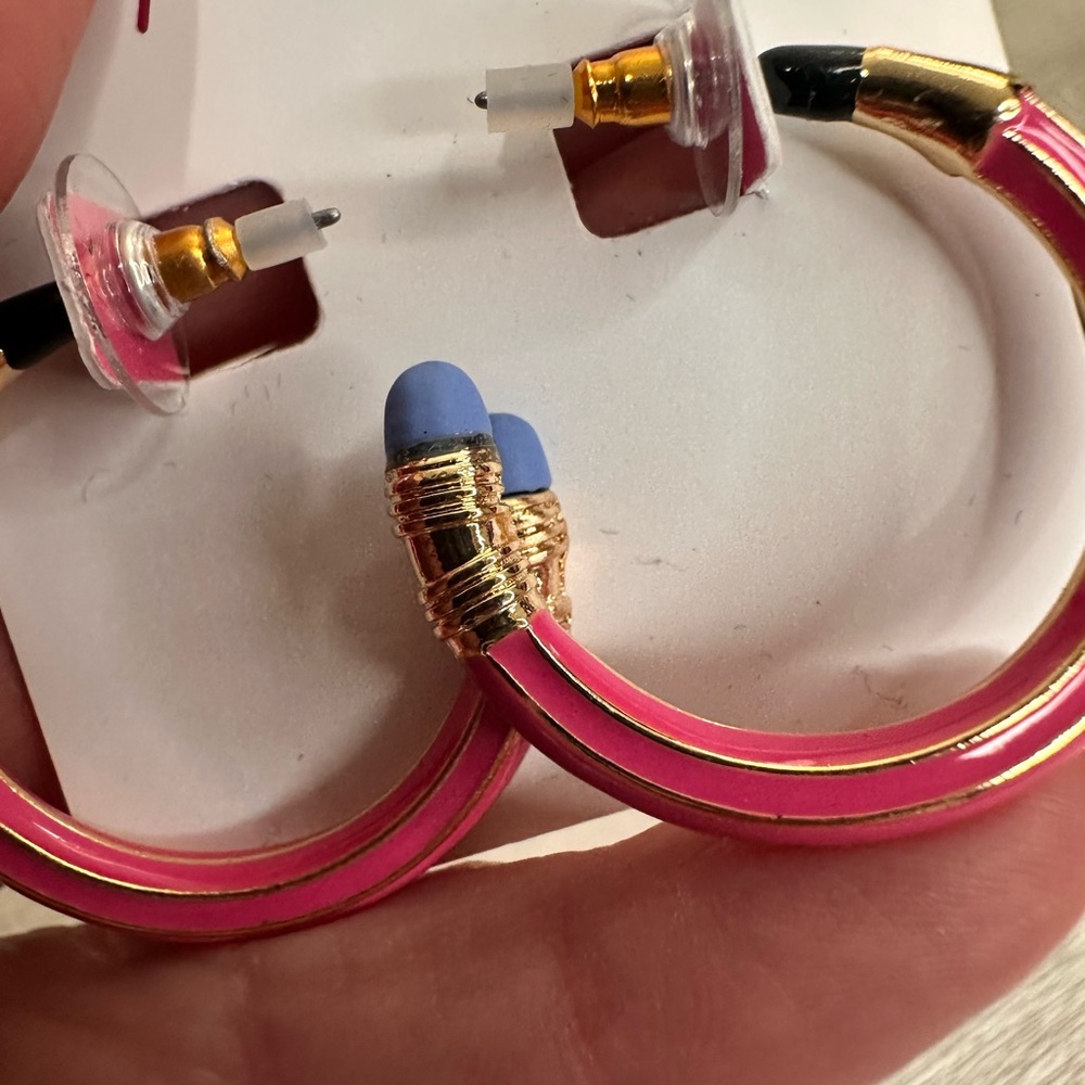 Betsey Johnson Pink and Blue Earrings Vibrant Hoops and Studs - Picture 3 of 3